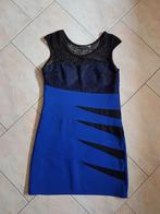 Chique blauwe en zwarte jurk, Blauw, Estelle Fashion, Maat 38/40 (M), Ophalen of Verzenden