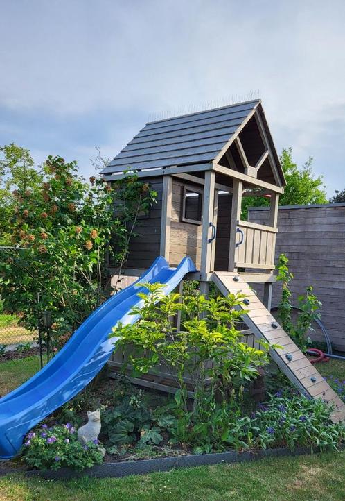 Mooie degelijke grote speeltoren Bonobo - DOUGLAS hout, Kinderen en Baby's, Speelgoed | Buiten | Speeltoestellen, Gebruikt, Brandweerpaal