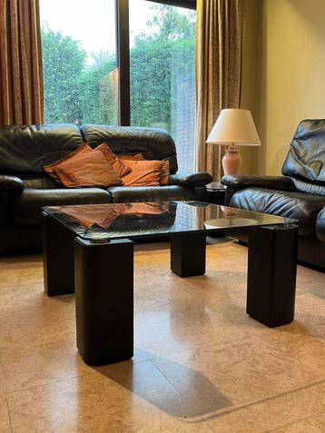 Lot de 2 tables de salon - cuir et verre beschikbaar voor biedingen