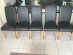 5 lederen stoelen in bruin leder gebruikt maar goede staat, Huis en Inrichting, Stoelen, Ophalen, Gebruikt, Bruin, Hout