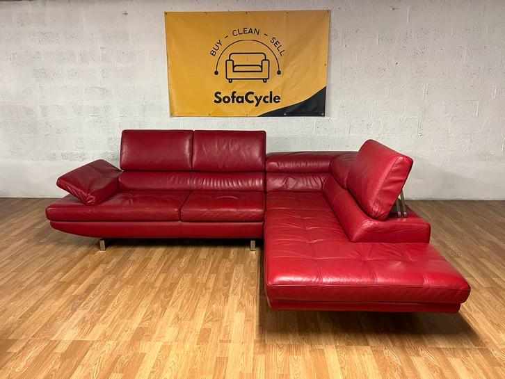 Fauteuil d'angle MaxDivani en cuir rouge — SofaCycle, Maison & Meubles, Canapés | Repose-pieds & Poufs, Comme neuf, Enlèvement ou Envoi