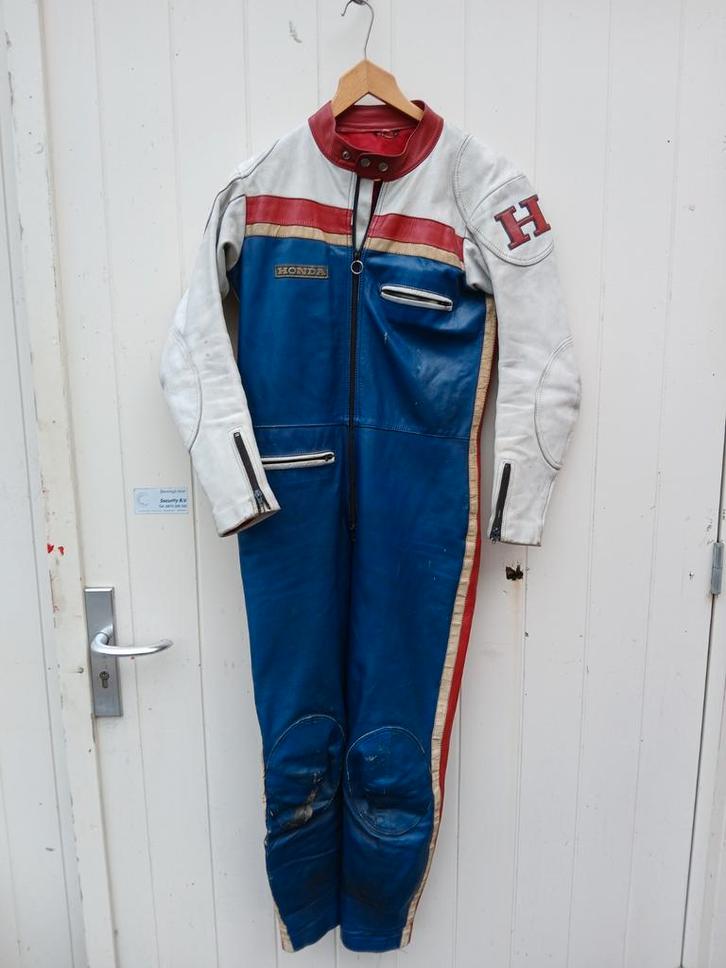 Vintage leren motor raceoverall HONDA, Antiek en Kunst, Curiosa en Brocante, Ophalen of Verzenden