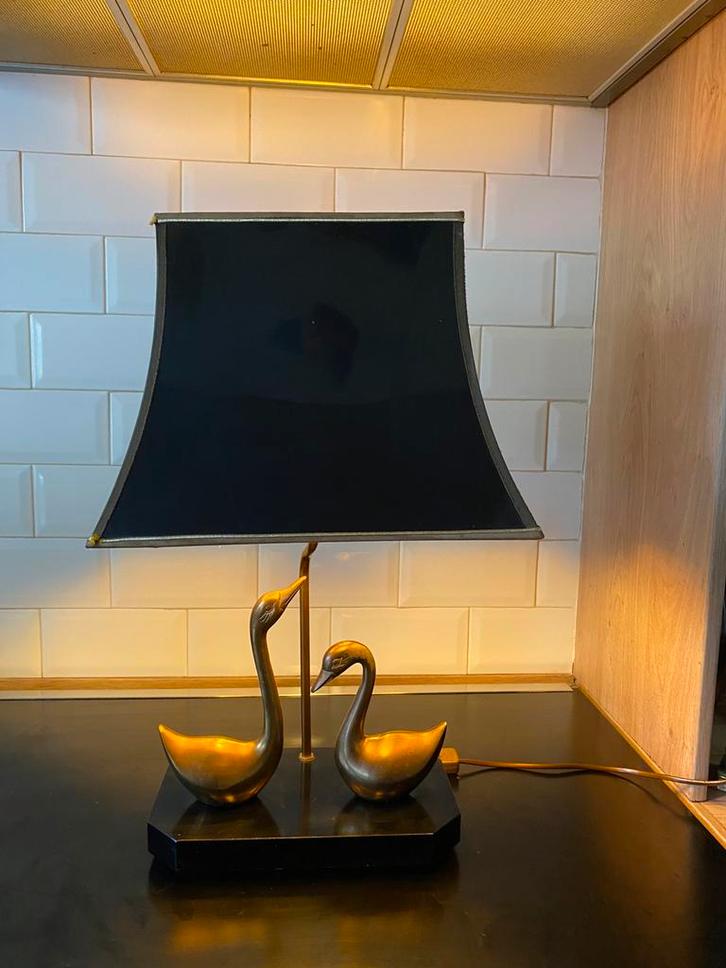 Messing zwanen bureaulamp, Huis en Inrichting, Lampen | Tafellampen, Gebruikt, 50 tot 75 cm, Overige materialen, Ophalen