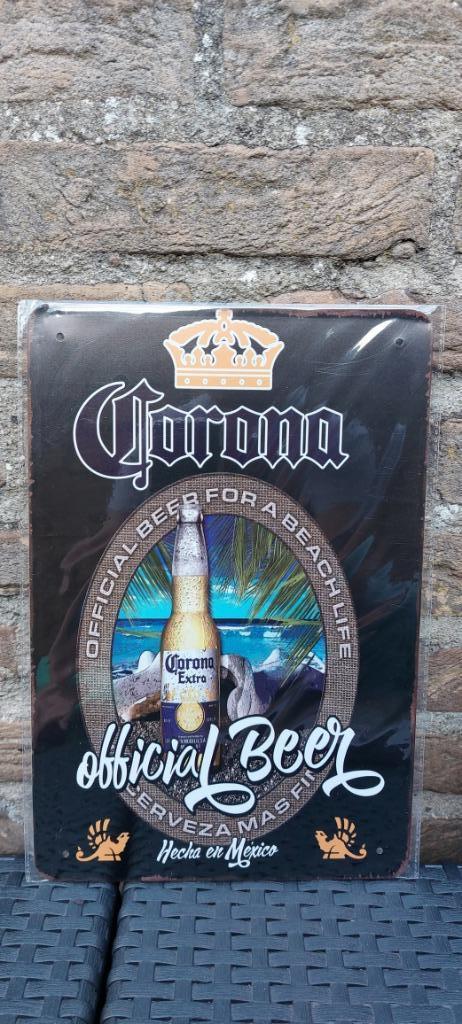 Metalen reclamebord Corona (nr 19), Verzamelen, Biermerken, Nieuw, Reclamebord, Plaat of Schild, Overige merken, Ophalen of Verzenden