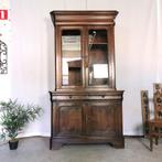 Antieke Louis Philippe vitrine/boekenkast eik H 2.30 B 126, Huis en Inrichting, Ophalen, Gebruikt, 100 tot 150 cm, 200 cm of meer