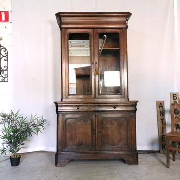 Antieke Louis Philippe vitrine/boekenkast eik H 2.30 B 126 beschikbaar voor biedingen