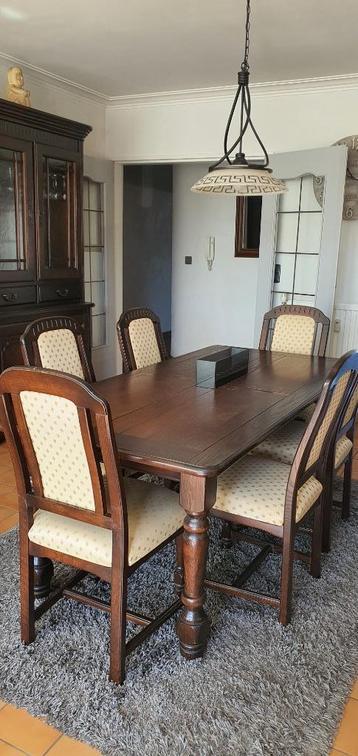 Eetkamerset van eiken tafel met 6 stoelen, Enlèvement, Comme neuf, Rustiek, 4 à 6 chaises