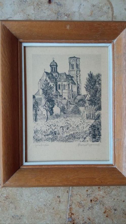 Houtskool tekening: Grimbergen, Armand Eggermont, Antiek en Kunst, Kunst | Etsen en Gravures, Ophalen of Verzenden