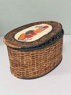 Grote rieten mand Rotan riet met schilderij deksel vintage, Antiek en Kunst, Ophalen of Verzenden