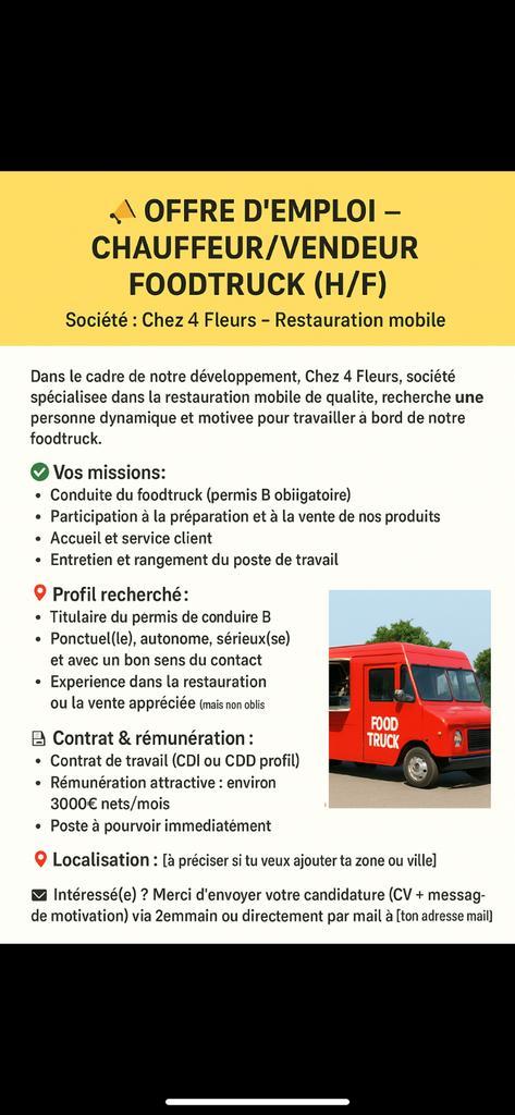 JOBAANBIEDING - CHAUFFEUR/ FOODTRUCKVERKOPER (M/V), Zakelijke goederen, Horeca | Food, Overige typen, Ophalen of Verzenden