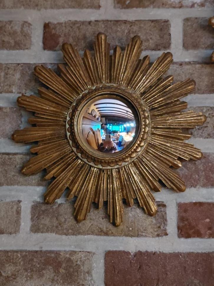 Vintage bolle ronde convex zonnespiegel – sunburst mirror, Antiek en Kunst, Curiosa en Brocante, Ophalen of Verzenden