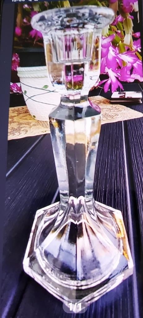 Bougeoir en verre 20cm, Antiquités & Art, Enlèvement ou Envoi