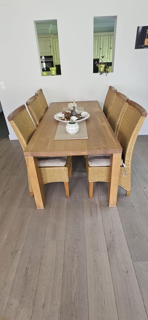 Eetkamer tafel + 6 stoelen + Salontafel - Massief hout, Huis en Inrichting, Complete eetkamers, Gebruikt, Ophalen