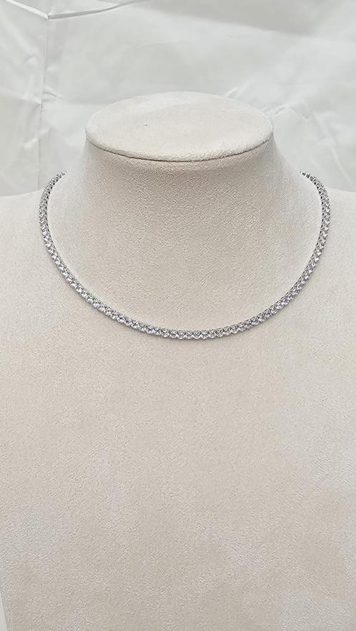 Zilveren Dames Ketting met Strass | Luxe Geschenk | Bruiloft, Handtassen en Accessoires, Kettinghangers, Nieuw, Zilver, Grijs