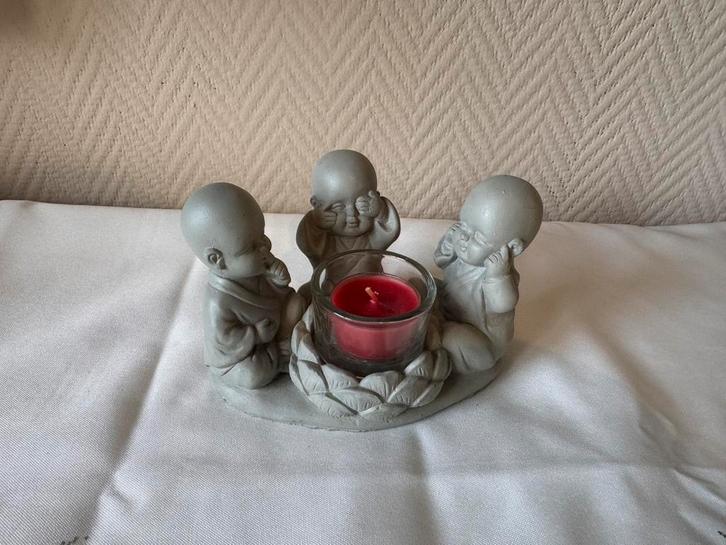 ‍️ Bougeoir zen en pierre – 3 petits bouddhas – 15 cm, Huis en Inrichting, Woonaccessoires | Kandelaars en Kaarsen, Kaars, Ophalen