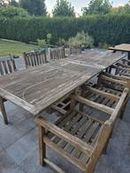 Houten tuinmeubelen.Tuintafel + 8Tuinstoelen + drankkar, Ophalen, Gebruikt, Hout