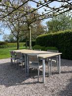 Tuinset Hout & Alu  2 tafels + 6 stoelen & kussens, Jardin & Terrasse, Ensembles de jardin, Chaise, Bois, Enlèvement, 6 places