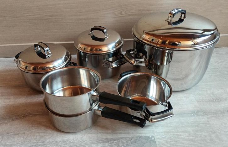 Kookpottenset, Huis en Inrichting, Keuken | Potten en Pannen, Gebruikt, Overige typen, Inox, Keramische plaat, Ophalen
