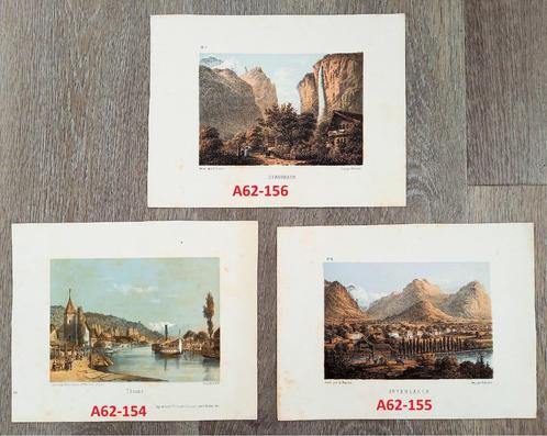 Lithografieën Thoune, Interlaken, Staubbach 19e eeuw, Antiek en Kunst, Kunst | Litho's en Zeefdrukken, Ophalen of Verzenden
