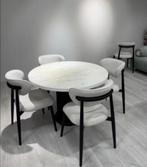 Ronde tafel met 4 brede stoelen metalen poten. Nieuw, Huis en Inrichting, Tafels | Eettafels, Ophalen