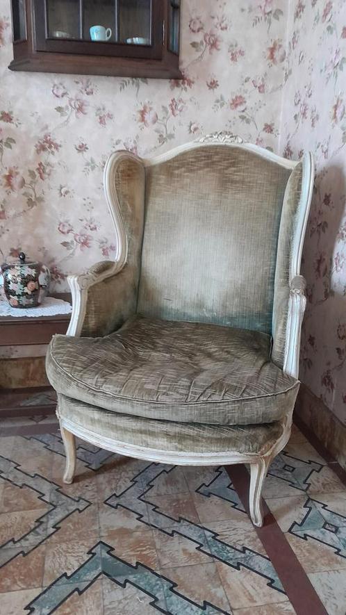 Fauteuil bergère in grijze velours, Antiek en Kunst, Antiek | Meubels | Stoelen en Sofa's, Ophalen