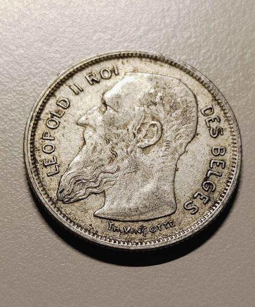 2 Francs Leopold II 1909 (FR), Postzegels en Munten, Munten | België, Losse munt, Zilver, Zilver, Ophalen