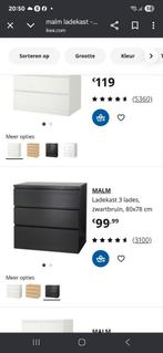 Ladenkast malm zwart, Ophalen, Gebruikt, 3 of 4 laden, Malm ikea 80 cm br, 78 cm hoog, 48 cm diep