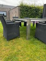 Maatwerk inox tuintafel met wicker stoelen en kussens, Jardin & Terrasse, Tables de jardin, Enlèvement ou Envoi, Osier