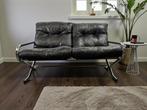 2 places vintage en cuir noir patchwork avec assise chromée, Antiquités & Art, Enlèvement