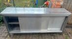 Inox werktafel met schuifdeuren, Zakelijke goederen, Horeca | Keukenapparatuur, Ophalen, Gebruikt, Inox Meubilair