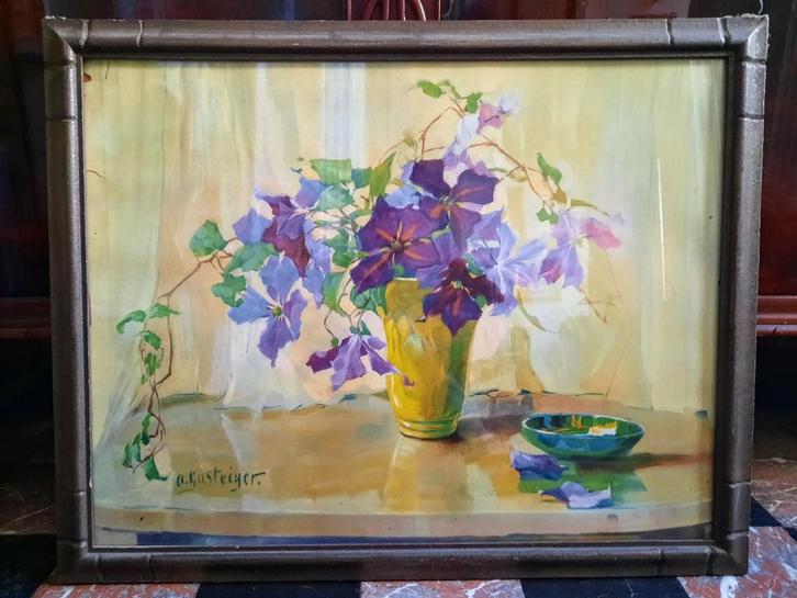 Anna Gasteiger — Stilleven (olieverf op karton) — 5265 cm, Antiek en Kunst, Kunst | Schilderijen | Modern, Ophalen