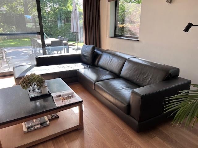 Lederen zetel antraciet uittrekbaar, Huis en Inrichting, Zetels | Complete zithoeken, Gebruikt, Leer, Ophalen