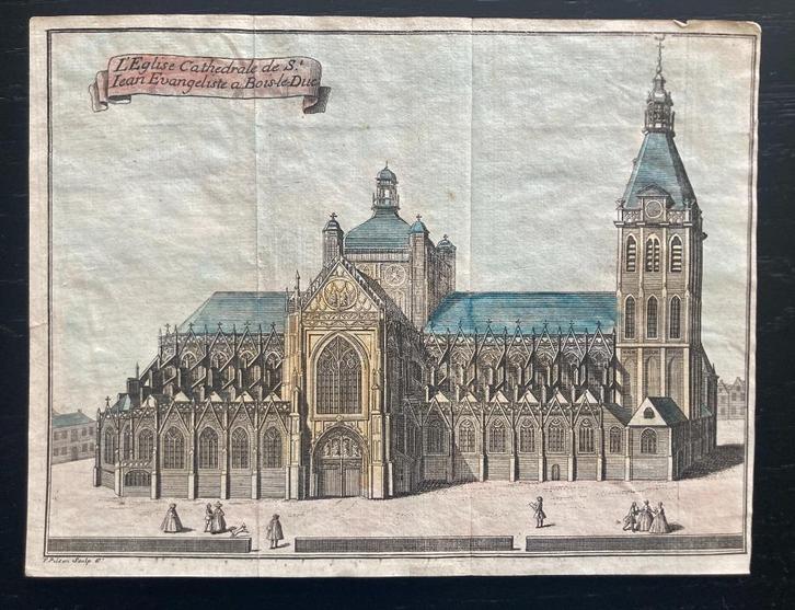 Originele gravure uit 1750 kathedraal van Den Bosch - Pilsen, Antiek en Kunst, Kunst | Etsen en Gravures, Ophalen of Verzenden
