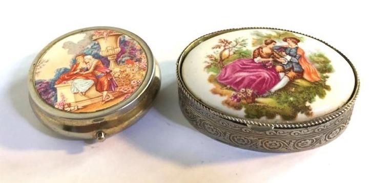 Pillen Doosje Emaille antiek zilver messing Amour😍💑💖😘👌, Antiek en Kunst, Curiosa en Brocante, Ophalen of Verzenden