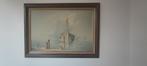 Groot schilderij met boten 90x60 (met kader 108x78), Antiek en Kunst, Ophalen of Verzenden
