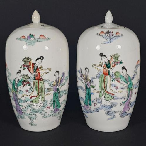 Koppel Chinese dekselvazen, Antiek en Kunst, Antiek | Vazen, Ophalen of Verzenden