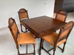 Inklapbare eiken tafel +4 stoelen, Huis en Inrichting, Tafels | Eettafels, Ophalen