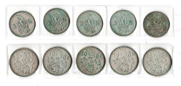 Lotje zilveren munten / Luxemburg / 1929 / 5 + 10 Frank, Postzegels en Munten, Munten | België, Losse munt, Zilver, Zilver, Verzenden