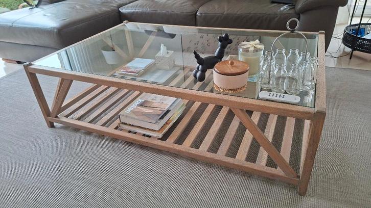 Houten salontafel en bijzettafel, Maison & Meubles, Tables | Tables de salon, Comme neuf, Enlèvement