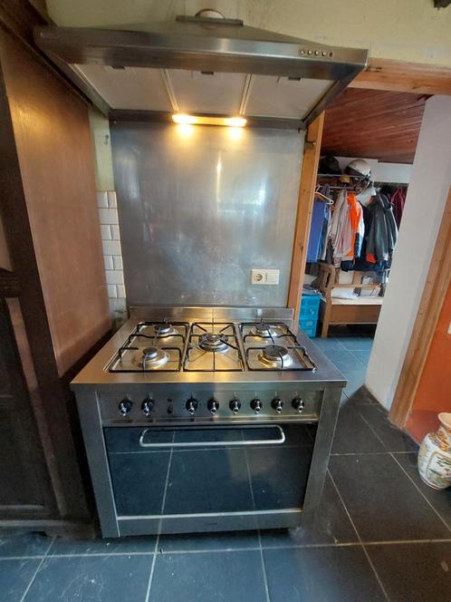 5pits fornuis 90cm met afzuigkap, Electroménager, Cuisinières, Utilisé, Autoportant, 5 zones de cuisson ou plus, Moins de 85 cm