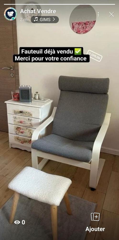 Fauteuil ikea gris blanc matt état neuf / Article vendu ✅️, Huis en Inrichting, Fauteuils, Nieuw, Hout, Stof, Ophalen