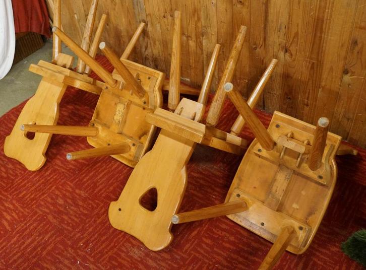 4 Retro Brutalist Polish Zydel Redyk B set Bistro Pine chair, Antiek en Kunst, Curiosa en Brocante, Ophalen