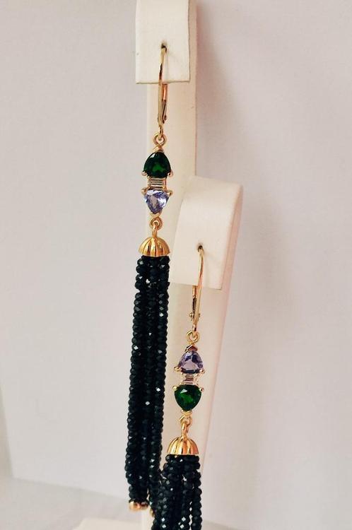 Exclusieve oorhangers met tanzaniet, diopsid, diamant en zwa, Handtassen en Accessoires, Oorbellen, Zo goed als nieuw, Hangers