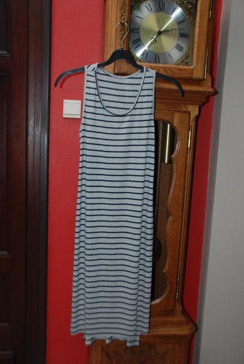 Donkerblauwe gestreepte grijze rechte lange strandjurk T36, Kleding | Dames, Jurken, Zo goed als nieuw, Maat 36 (S), Blauw, Onder de knie