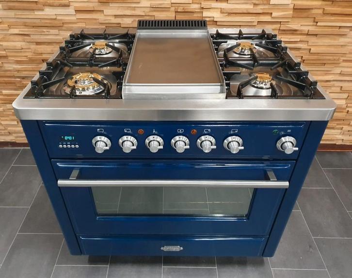 🔥 Poêle deluxe Boretti Majestic 90cm bleu royal à 5 brûleur, Electroménager, Cuisinières, Comme neuf, Autoportant, 5 zones de cuisson ou plus