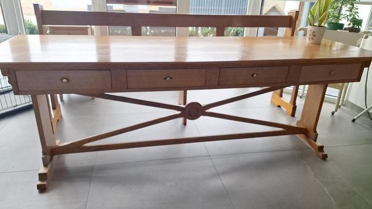 Unieke kloostertafel met bijpassende bank, Huis en Inrichting, Tafels | Eettafels, Gebruikt, 50 tot 100 cm, 200 cm of meer, Rechthoekig