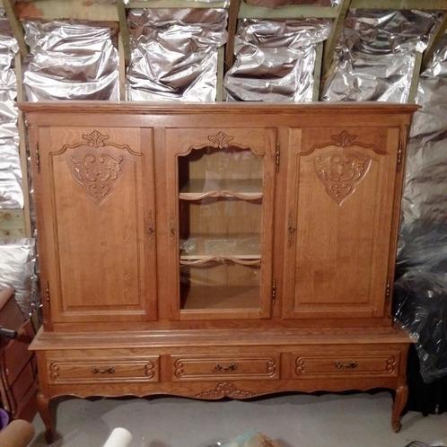 tweedelige eiken buffetkast, antiek, Louis XV stijl, Huis en Inrichting, Kasten | Buffetkasten, Zo goed als nieuw, 150 tot 200 cm