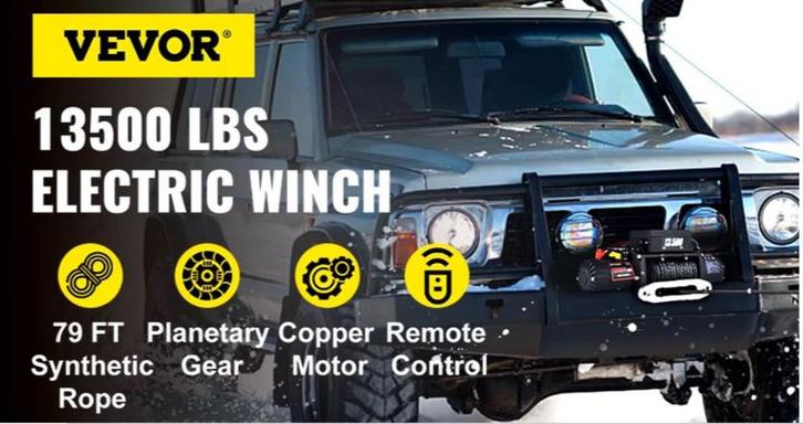 Elektrische Lier 6123Kg. 12V, 27M, Remote Control. Nieuw!, Doe-het-zelf en Bouw, Lieren en Takels, Nieuw, Elektrisch, Verzenden