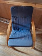 Blauwe zitzetel met houten leuning, Ophalen, Gebruikt, Stof