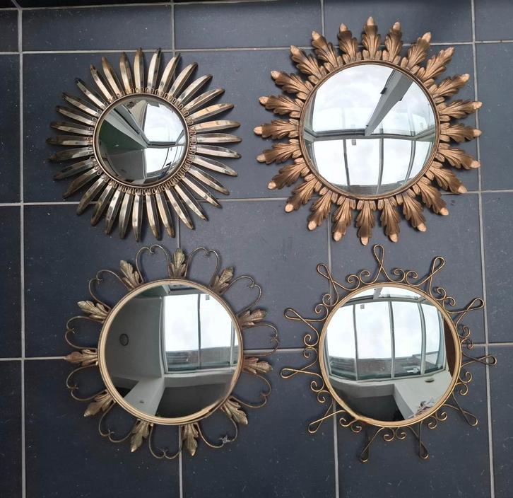 Vintage lot 4 miroirs soleils années 70 belges, Huis en Inrichting, Woonaccessoires | Spiegels, Gebruikt, Ophalen